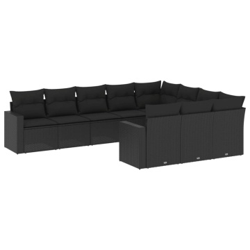 Set canapele de grădină cu perne, 10 piese, negru, poliratan - Img 2