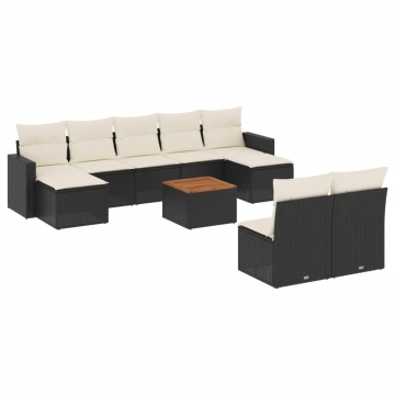 Set canapele de grădină cu perne, 10 piese, negru, poliratan - Img 2