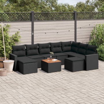 Set canapele de grădină cu perne, 10 piese, negru, poliratan - Img 1