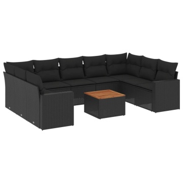 Set canapele de grădină cu perne, 10 piese, negru, poliratan - Img 2