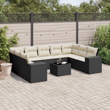 Set canapele de grădină cu perne, 10 piese, negru, poliratan - Img 1