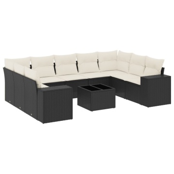 Set canapele de grădină cu perne, 10 piese, negru, poliratan - Img 2