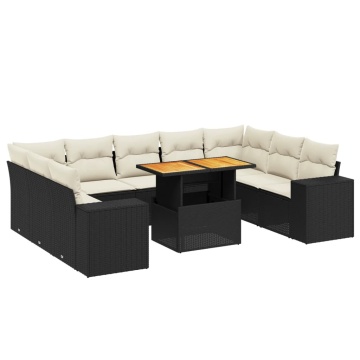 Set canapele de grădină cu perne, 10 piese, negru, poliratan - Img 2