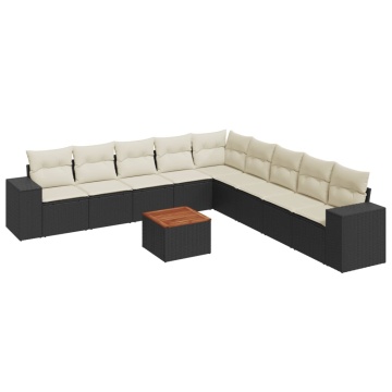 Set canapele de grădină cu perne, 10 piese, negru, poliratan - Img 2