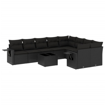 Set canapele de grădină cu perne, 10 piese, negru, poliratan - Img 2
