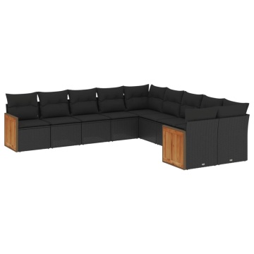 Set canapele de grădină cu perne, 10 piese, negru, poliratan - Img 2
