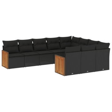 Set canapele de grădină cu perne, 10 piese, negru, poliratan - Img 2