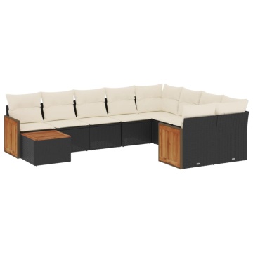 Set canapele de grădină cu perne, 10 piese, negru, poliratan - Img 2