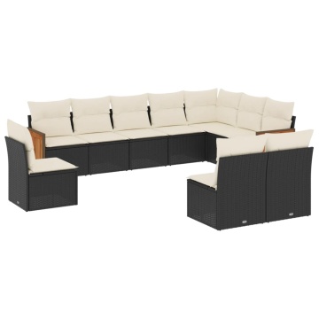 Set canapele de grădină cu perne, 10 piese, negru, poliratan - Img 2