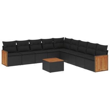 Set canapele de grădină cu perne, 10 piese, negru, poliratan - Img 2