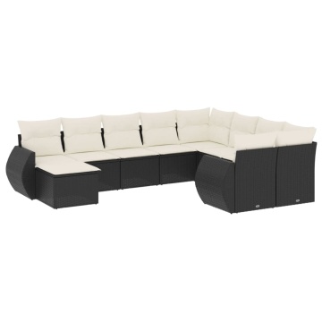 Set canapele de grădină cu perne, 10 piese, negru, poliratan - Img 2