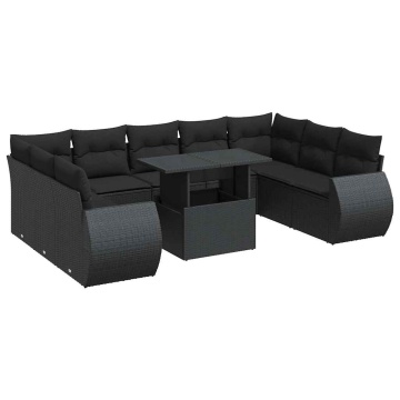 Set canapele de grădină cu perne, 10 piese, negru, poliratan - Img 2