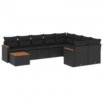 Set canapele de grădină cu perne, 10 piese, negru, poliratan - Img 2