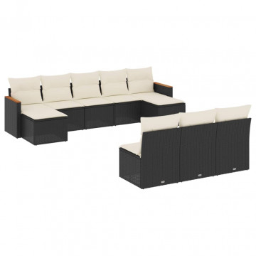 Set canapele de grădină cu perne, 10 piese, negru, poliratan - Img 2