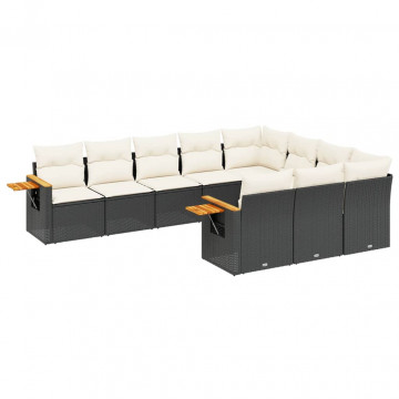 Set canapele de grădină cu perne, 10 piese, negru, poliratan - Img 2
