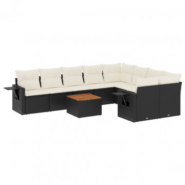 Set canapele de grădină cu perne, 10 piese, negru, poliratan - Img 2