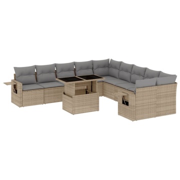 Set canapele de grădină cu perne, 11 piese, bej, poliratan - Img 2