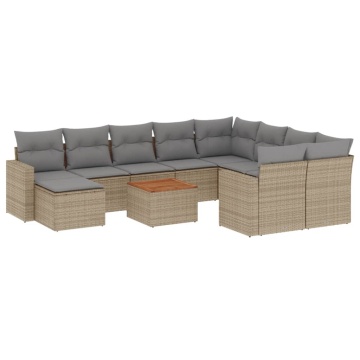 Set canapele de grădină cu perne, 11 piese, bej, poliratan - Img 2