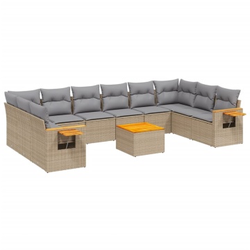 Set canapele de grădină cu perne, 11 piese, bej, poliratan - Img 2