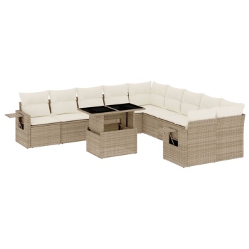 Set canapele de grădină cu perne, 11 piese, bej, poliratan - Img 2