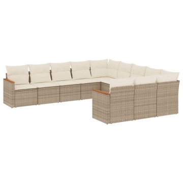 Set canapele de grădină cu perne, 11 piese, bej, poliratan - Img 2