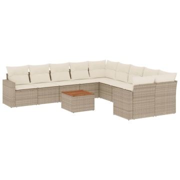 Set canapele de grădină cu perne, 11 piese, bej, poliratan - Img 2