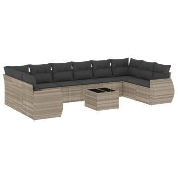 Set canapele de grădină cu perne, 11 piese, gri, poliratan - Img 2