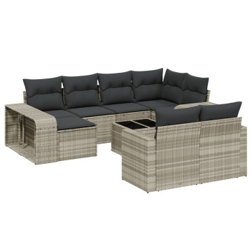 Set canapele de grădină cu perne, 11 piese, gri, poliratan - Img 2