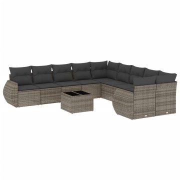 Set canapele de grădină cu perne, 11 piese, gri, poliratan - Img 2