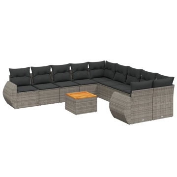 Set canapele de grădină cu perne, 11 piese, gri, poliratan - Img 2