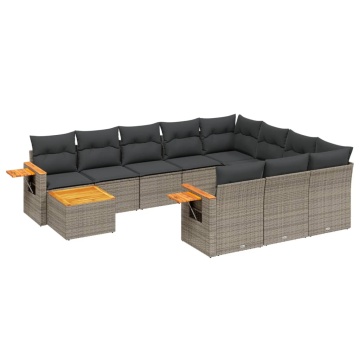 Set canapele de grădină cu perne, 11 piese, gri, poliratan - Img 2