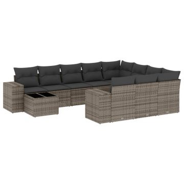 Set canapele de grădină cu perne, 11 piese, gri, poliratan - Img 2
