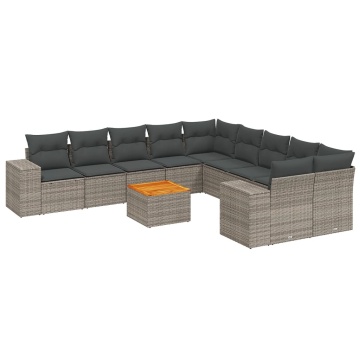 Set canapele de grădină cu perne, 11 piese, gri, poliratan - Img 2