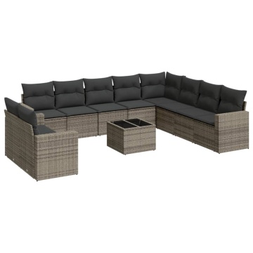 Set canapele de grădină cu perne, 11 piese, gri, poliratan - Img 2