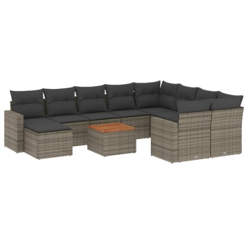 Set canapele de grădină cu perne, 11 piese, gri, poliratan - Img 2