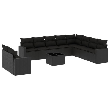 Set canapele de grădină cu perne, 11 piese, negru, poliratan - Img 2