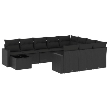 Set canapele de grădină cu perne, 11 piese, negru, poliratan - Img 2