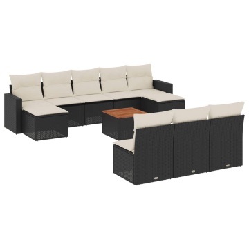 Set canapele de grădină cu perne, 11 piese, negru, poliratan - Img 2
