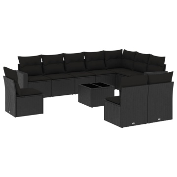 Set canapele de grădină cu perne, 11 piese, negru, poliratan - Img 2