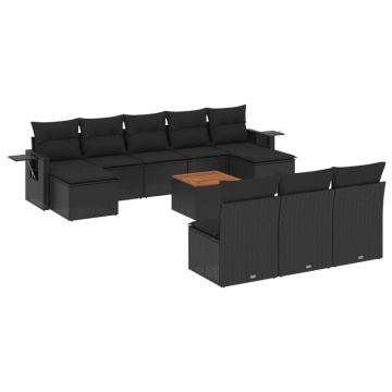 Set canapele de grădină cu perne, 11 piese, negru, poliratan - Img 2
