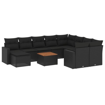 Set canapele de grădină cu perne, 11 piese, negru, poliratan - Img 2