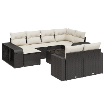 Set canapele de grădină cu perne, 11 piese, negru, poliratan - Img 2