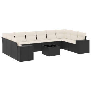Set canapele de grădină cu perne, 11 piese, negru, poliratan - Img 2