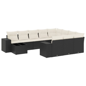 Set canapele de grădină cu perne, 11 piese, negru, poliratan - Img 2