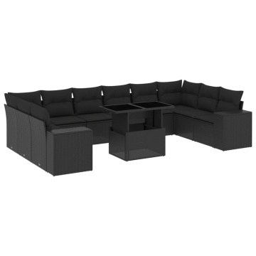 Set canapele de grădină cu perne, 11 piese, negru, poliratan - Img 2