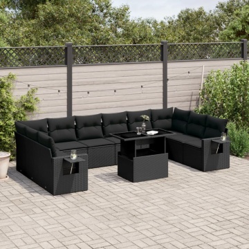 Set canapele de grădină cu perne, 11 piese, negru, poliratan - Img 1
