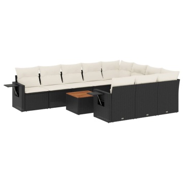 Set canapele de grădină cu perne, 11 piese, negru, poliratan - Img 2