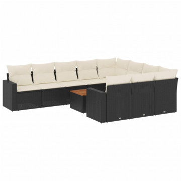 Set canapele de grădină cu perne, 11 piese, negru, poliratan - Img 2