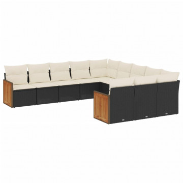 Set canapele de grădină cu perne, 11 piese, negru, poliratan - Img 2