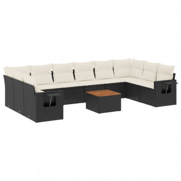 Set canapele de grădină cu perne, 11 piese, negru, poliratan - Img 2